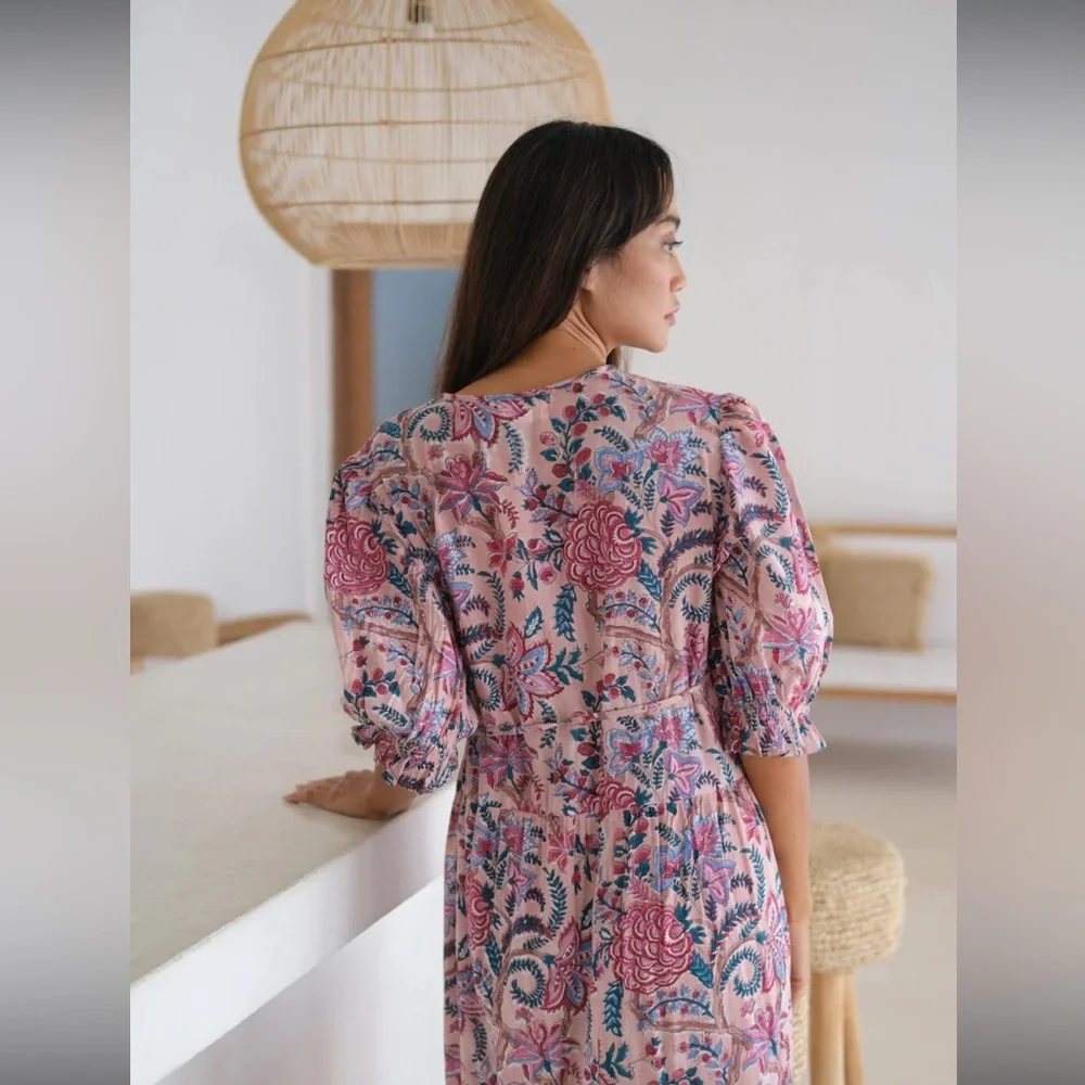 For Love And Lemons Pink and Blue Floral Wrap Maxi Dress - Picture 4 of 14